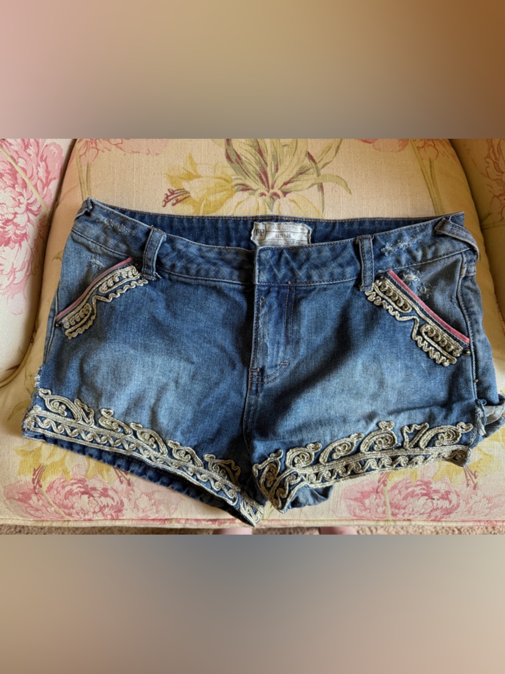 Free People Embroidered Denim Shorts